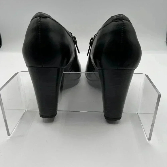 Clarks Lida Palmer Black Leather Stacked Heel Ankle Dress Bootie Womens Size 9 M - Picture 8 of 13